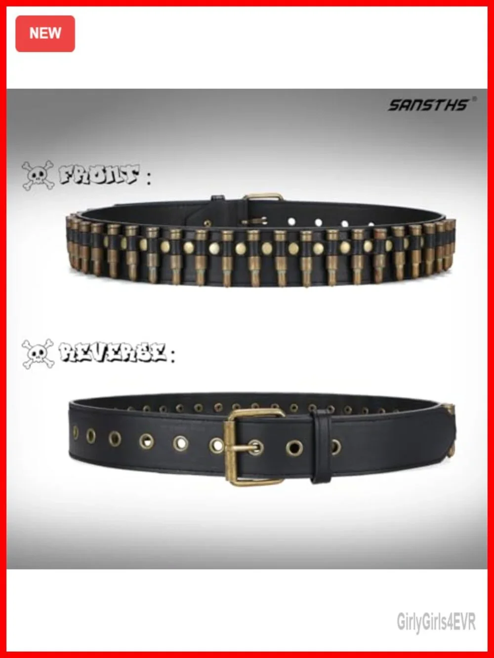 Black Studded Gothic Punk Belt with Metal Buckle Faux Leather Unisex